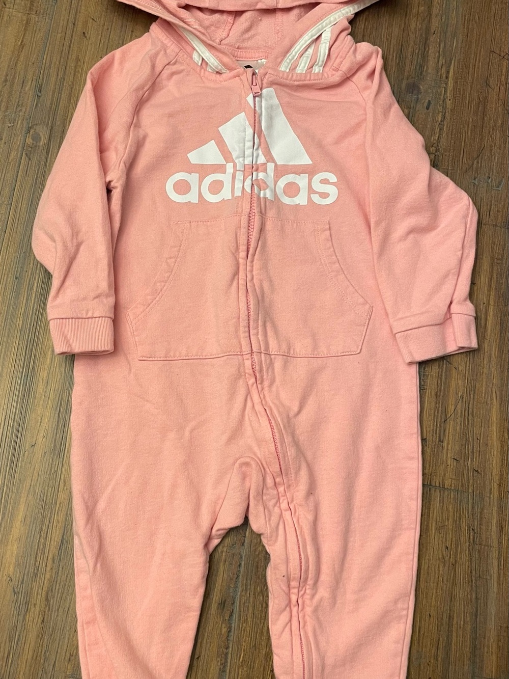 adidas Pink Hooded Zip-Front Baby One-Piece